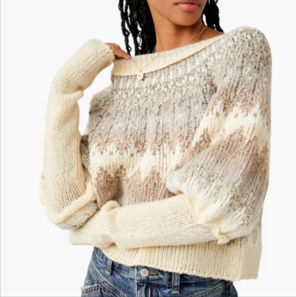 💕NWT Free People Home for the Holidays Juliet Sleeve Sweater Shades of Cream